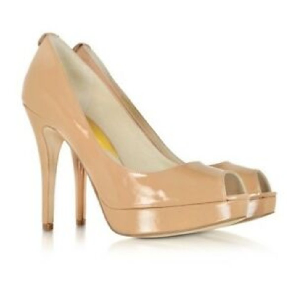 MichaelKors Nude Patent Leather Peep Toe Heels 9.5 OFFERS WELCOME